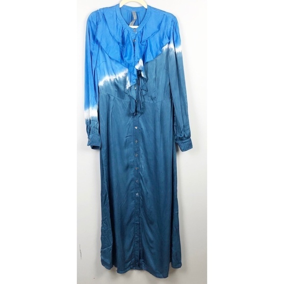 Raquel Allegra Victorian Ruffle Tie Dye Dress Blue Casual Maxi Small Long Sleeve - Picture 2 of 13